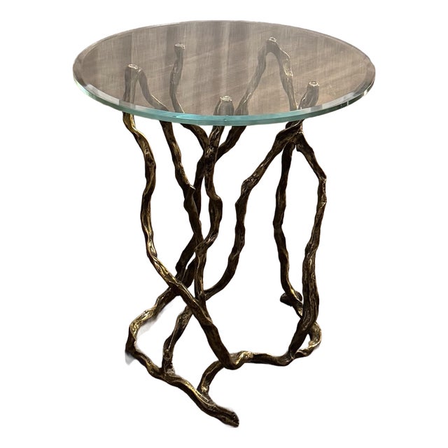 Studio a by Global Views Twistwood Side Table-Antique Brass For Sale