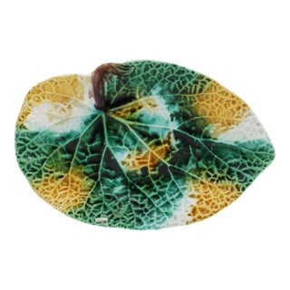 1870s English Majolica Begonia Leaf Sweetmeat Dish For Sale