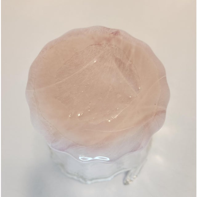 Pink Vintage Italian Murano Lavorazione Style Pink & White Swirled Ruffled Glass Vase For Sale - Image 8 of 8