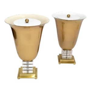 Two Frederick Cooper Brass & Glass Urn Table Lamps Mid-Century Modern Diffuser