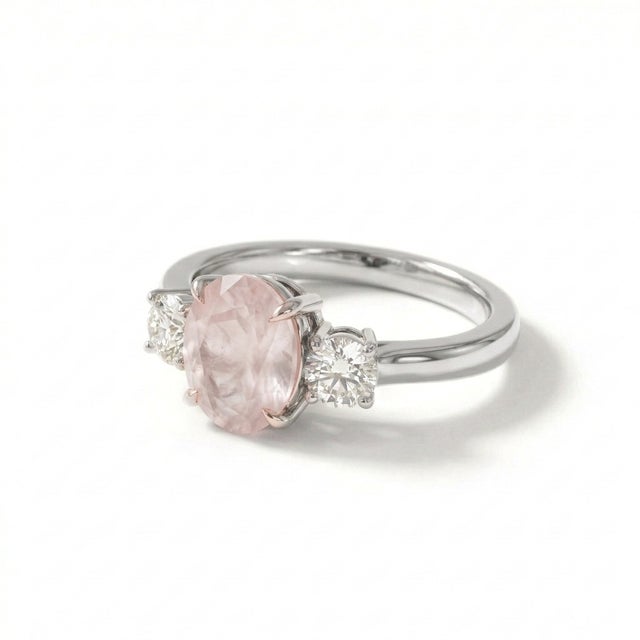 Contemporary Rose Quartz Engagement Ring, Pink Gemstone Bridal Ring Us 7 For Sale - Image 3 of 5