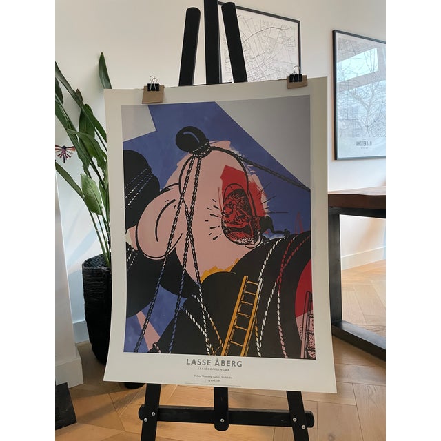 An original vintage 1988 exhibition poster featuring Seriekopplingar by celebrated Swedish artist Lasse Åberg (b. 1940)....