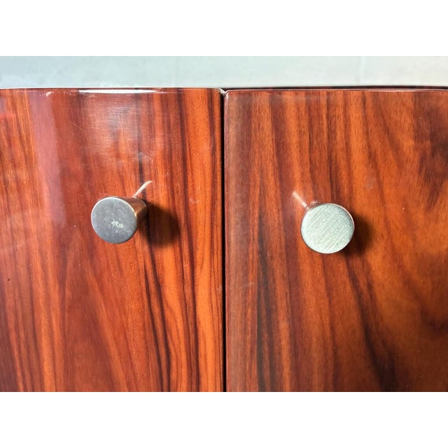 Vintage Rosewood Credenza | Mid-Century Modern Curved End Sideboard With Chrome Pulls | Danish Modern Polished Wood Storage Cabinet For Sale - Image 10 of 10