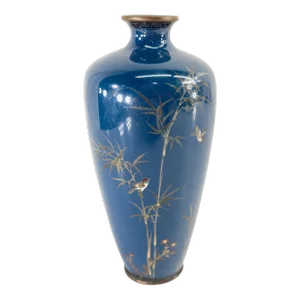 19th Century Japanese Kyoto School Cloisonne Enamel Vase in Blue