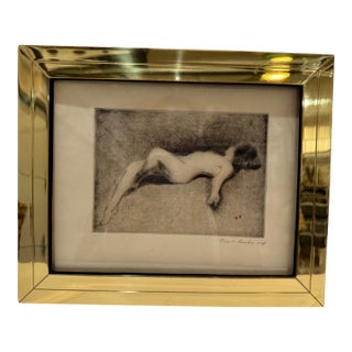 1940s Emil Fuchs Original Etching Reclining Female Nude Signed Austrian Art For Sale