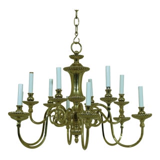 Regency Style Heavy Solid Brass 12 Arm Chandelier For Sale