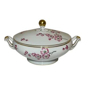 1940s H & Co. Heinrich Selb Bavaria Pink Floral Gilt Porcelain Covered Vegetable Serving Bowl