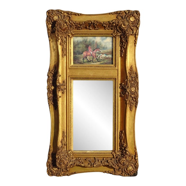 Vintage French Rococo Gold Wall Mirror Trumeau Picture Horse Signed G Wright For Sale