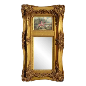Vintage French Rococo Gold Wall Mirror Trumeau Picture Horse Signed G Wright