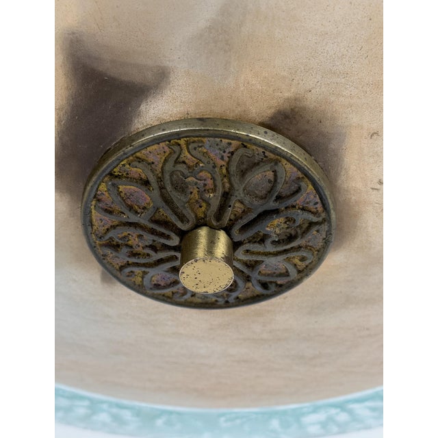 1940s Swedish Modern Floral Glass Ceiling Plafond with Patinated Brass, Sweden, 1940s For Sale - Image 5 of 10