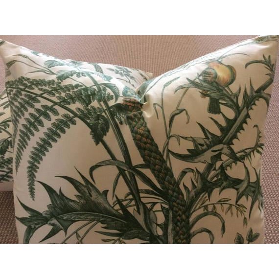 Contemporary Brunschwig & Fils Bird and Thistle Green Pillow Covers - a Pair For Sale - Image 3 of 7