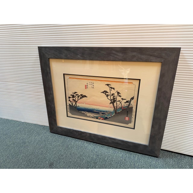 Japanese Utagawa Hiroshige Shirasuka Wood Block Print, Framed For Sale - Image 3 of 12