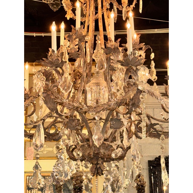 Late 20th Century Patinated Iron and Crystal Chandelier by Ernesto Klun For Sale In Dallas - Image 6 of 7