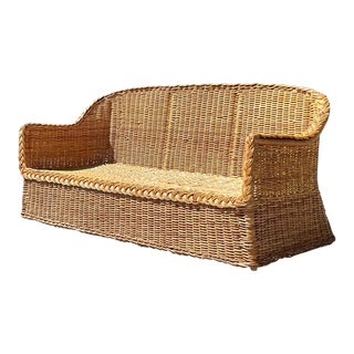 Vintage Coastal Braided Rattan Sofa After Bielecky Brothers For Sale