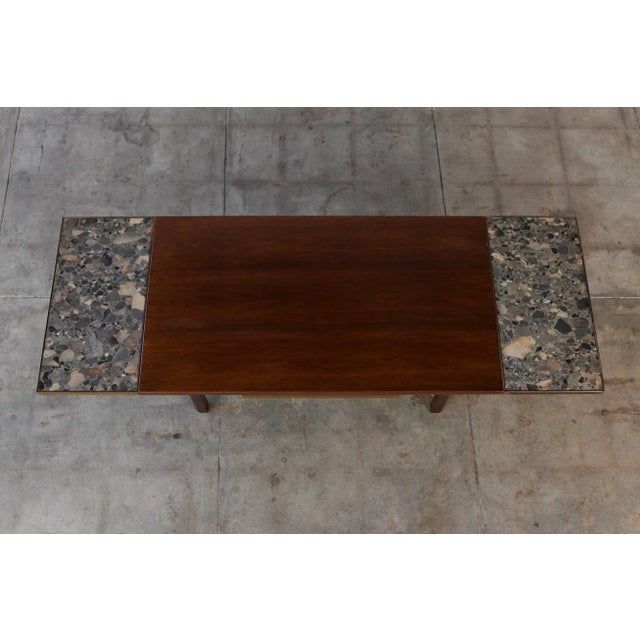 Edward Wormley Walnut Coffee Table With Stone Inlay for Dunbar Chairish