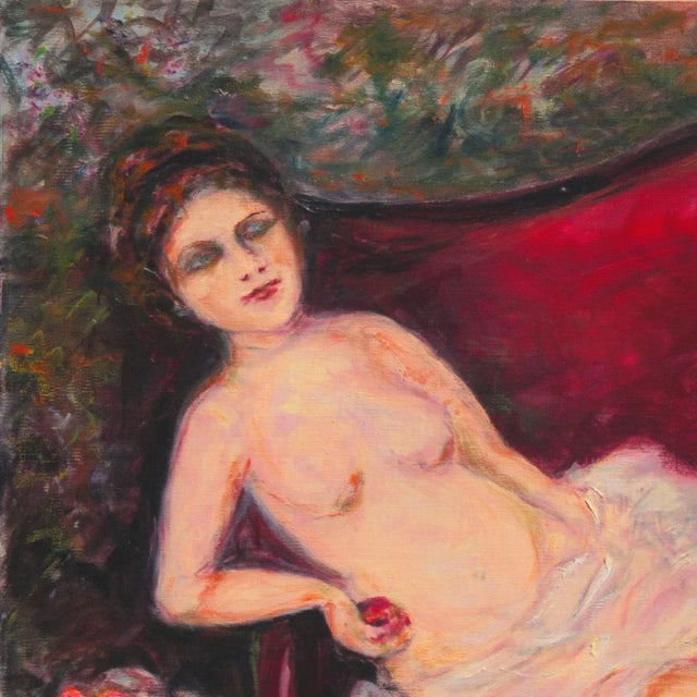 'Woman Reclining on a Chaise Longue' by Vivian Ruth Huebler, Mid-Century San Francisco Woman Artist, Large Oil For Sale In Monterey, CA - Image 6 of 10