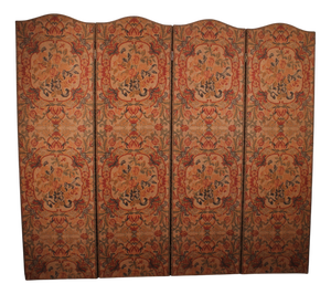 19th Century Painted Fabric Four-Panel Screen