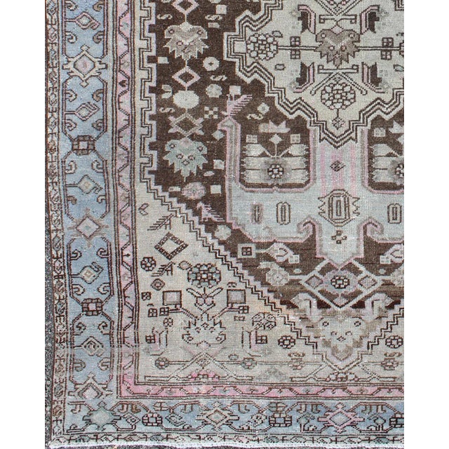 Keivan Woven Arts, Vintage Hamadan rug with geometric medallion in blue, pink, chocolate, rug , country of origin /...