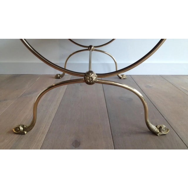 1940s Fench Brass & Black Lacquered Glass Top Dolphin Heads Coffee Table For Sale - Image 9 of 13