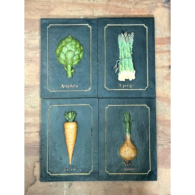 Wood Vintage Vegetable Relief Wall Plaques - Set of 4 For Sale - Image 7 of 16