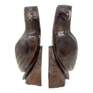 American Eagle Hand Carved Seri Ironwood Bookends 1960