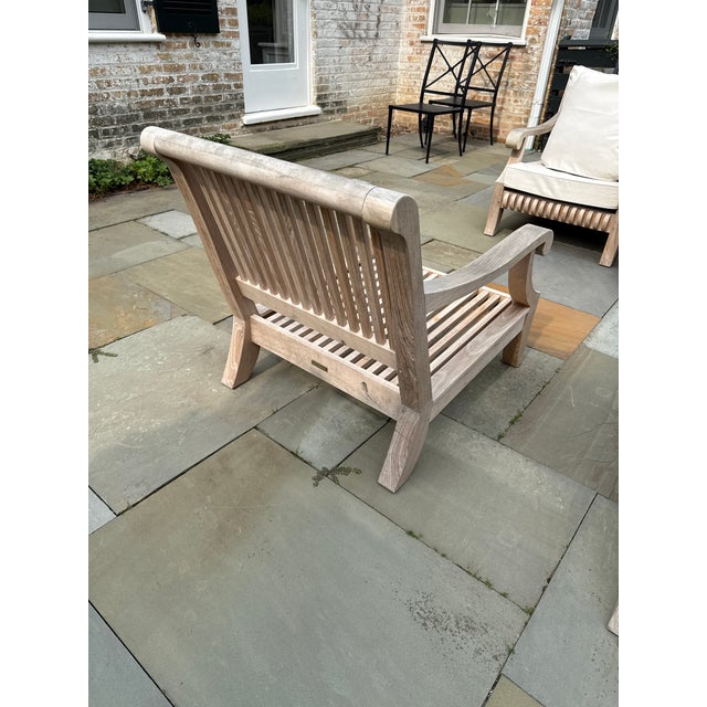 4 Teak Club Chairs With Seat and Back Cushions in Quadrille China Seas Bali Hai in Green For Sale - Image 13 of 14