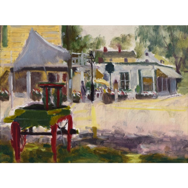 Vintage American Impressionist Landscape/Cityscape Painting of a Downtown by Harry Barton For Sale - Image 4 of 7