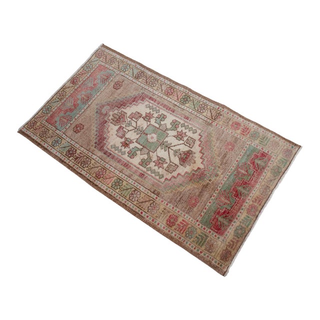 Textile 1970s Vintage Hand-Knotted Small Rug Muted Color Organic Wool Doormat Entry Decor 2x3 Ft Approx For Sale - Image 7 of 14