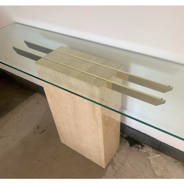 Italian Artedi Travertine Glass Console Table For Sale In Phoenix - Image 6 of 9