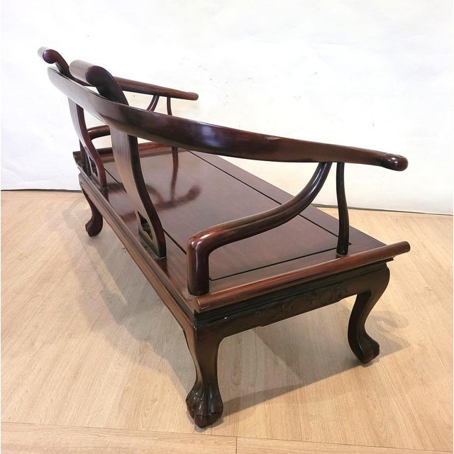 Chinese Carved Wooden Bench Seat, Late 19th Century For Sale - Image 4 of 18