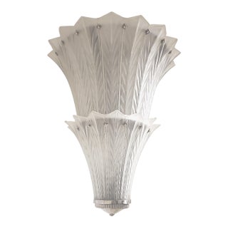 Early 20th Century Very Large French Art Deco Two Tier Frosted Art Glass Sabino Chandelier For Sale