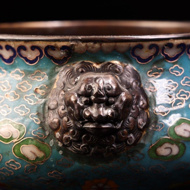 Metal Vintage Chinese Cloisonné Enamel Dragon Censer, Bronze Tiger‑Head Handle Incense Burner For Sale - Image 7 of 9
