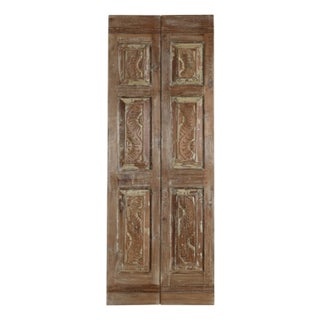 Antique Carved Wood French Doors – Rustic Modern Double Doors 80x29 For Sale