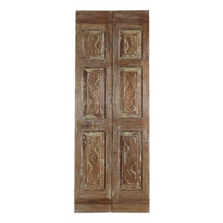 Antique Hand-Carved Wood French Doors – Heritage Revival Double Doors 80x29 For Sale