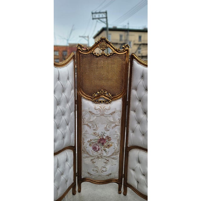 Vintage French Louis XV Style Three-Panel Screen in Gold Leaf Room Divider For Sale - Image 4 of 4