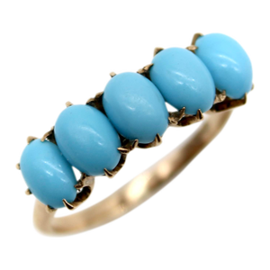 Late 19th Century Victorian 10k Gold Five-Stone Turquoise Paste Ring, Size 7.5