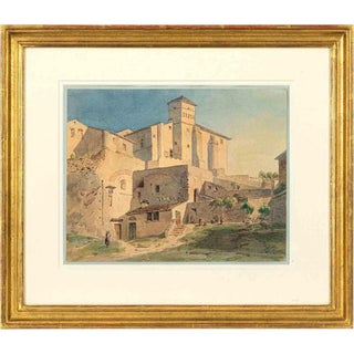 German Artist, Roman Ancient Farm Estate, 1840s, Watercolor and Ink, Framed For Sale