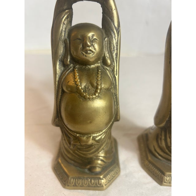 Brass Vintage Brass Buddha Altar Candle Holders - A Pair For Sale - Image 8 of 12