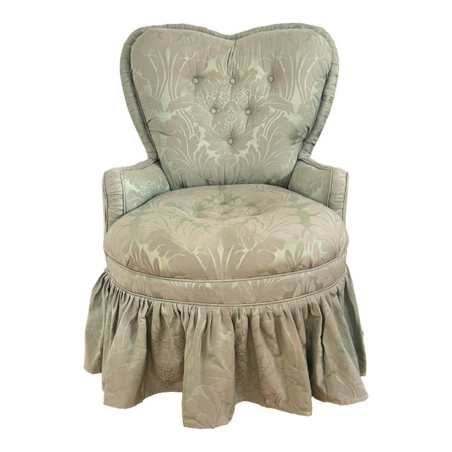 Petite Ladies Chair in Jacquard Damask Upholstery With Ruffled Skirt For Sale