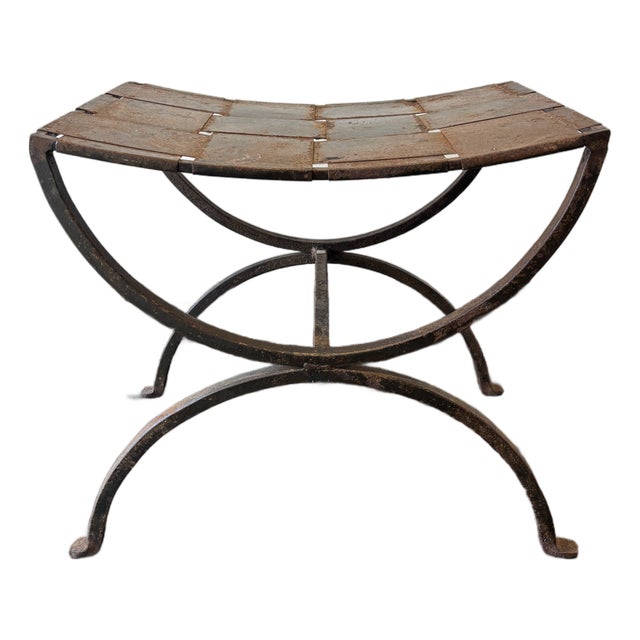 Vintage Wrought Iron Basketweave Stool For Sale