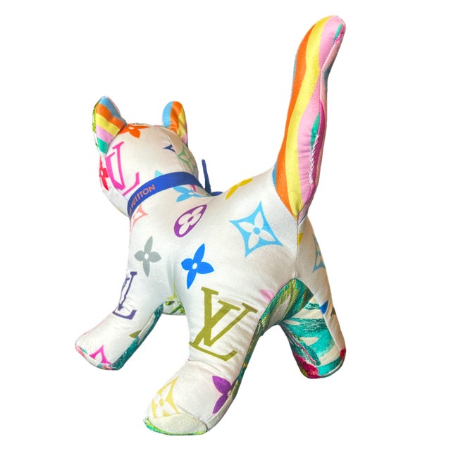 French Louis Vuitton LV Monogram Vintage Silk & Wool Scarf Charming Kitten For Sale - Image 3 of 3