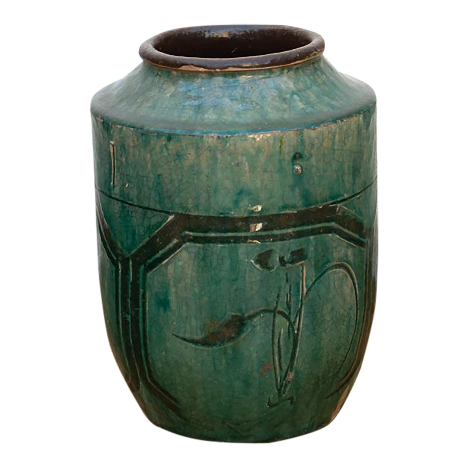 Emerald Green & Black Glaze Pot | Chairish