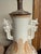 Cream Pair of Large Vintage Crackle Glaze Porcelain Table Lamps With Brass Accents For Sale - Image 8 of 11