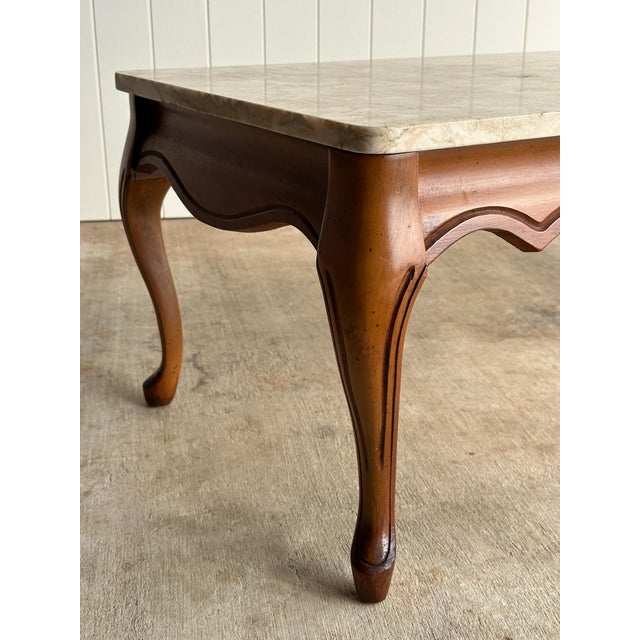 Vintage French Provincial Carved Maple Coffee Table With Marble Top For Sale In Greensboro - Image 6 of 12