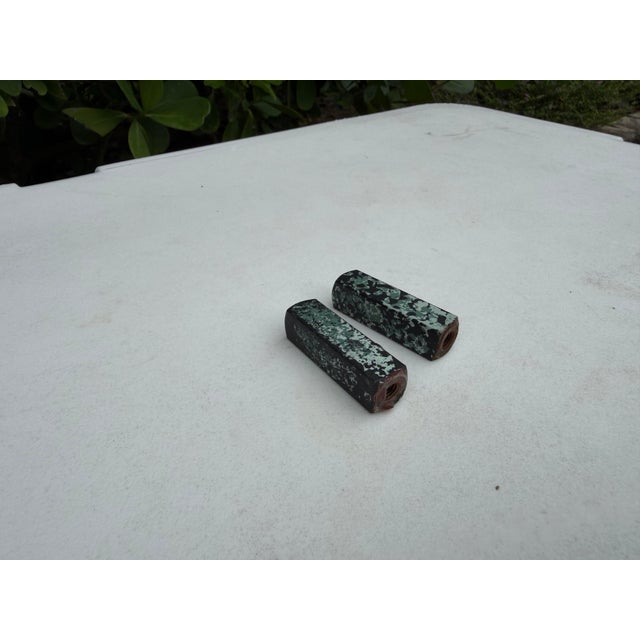 Vintage Large Postmodern Memphis Style Iron Table Lamps With Faux Verdigris Finish, Pair For Sale - Image 11 of 12