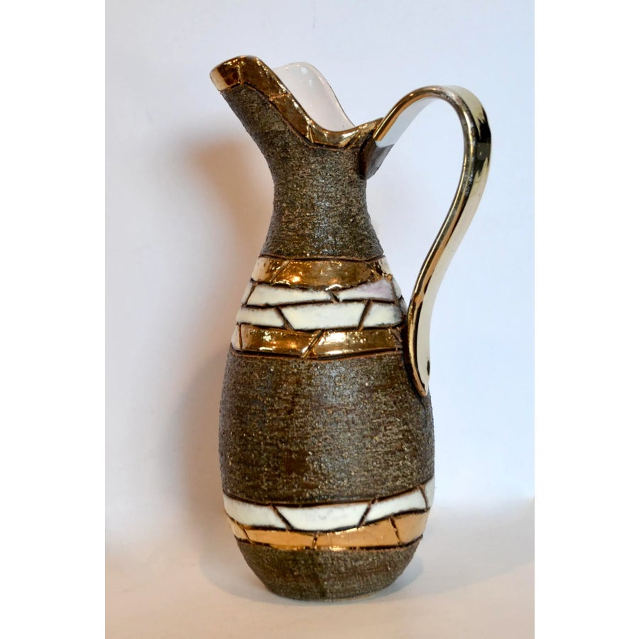 Fratelli Fanciullacci Italian Ceramic Gold Glazed Incised Pitcher