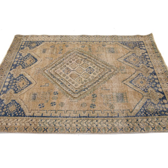 Light Brown Vintage Distressed Persian Scatter Wool Rug With Medallion Motif For Sale - Image 4 of 8