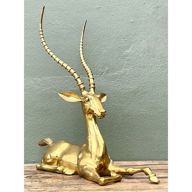 Late 20th Century Vintage Monumental Brass Gazelle For Sale - Image 5 of 12