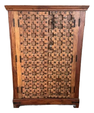 1800s Antique Rustic Indian Teak Wood Armoire Cabinet Hutch Pantry
