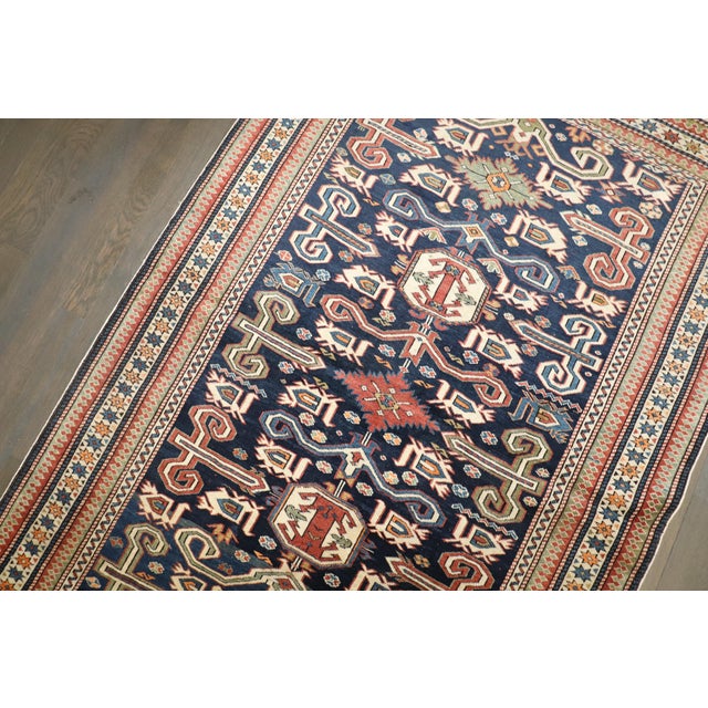 Late 19th Century Antique Zabihi Collection Caucasian Perpedil Blue Rug - 3'5" X 5'1" For Sale - Image 16 of 17